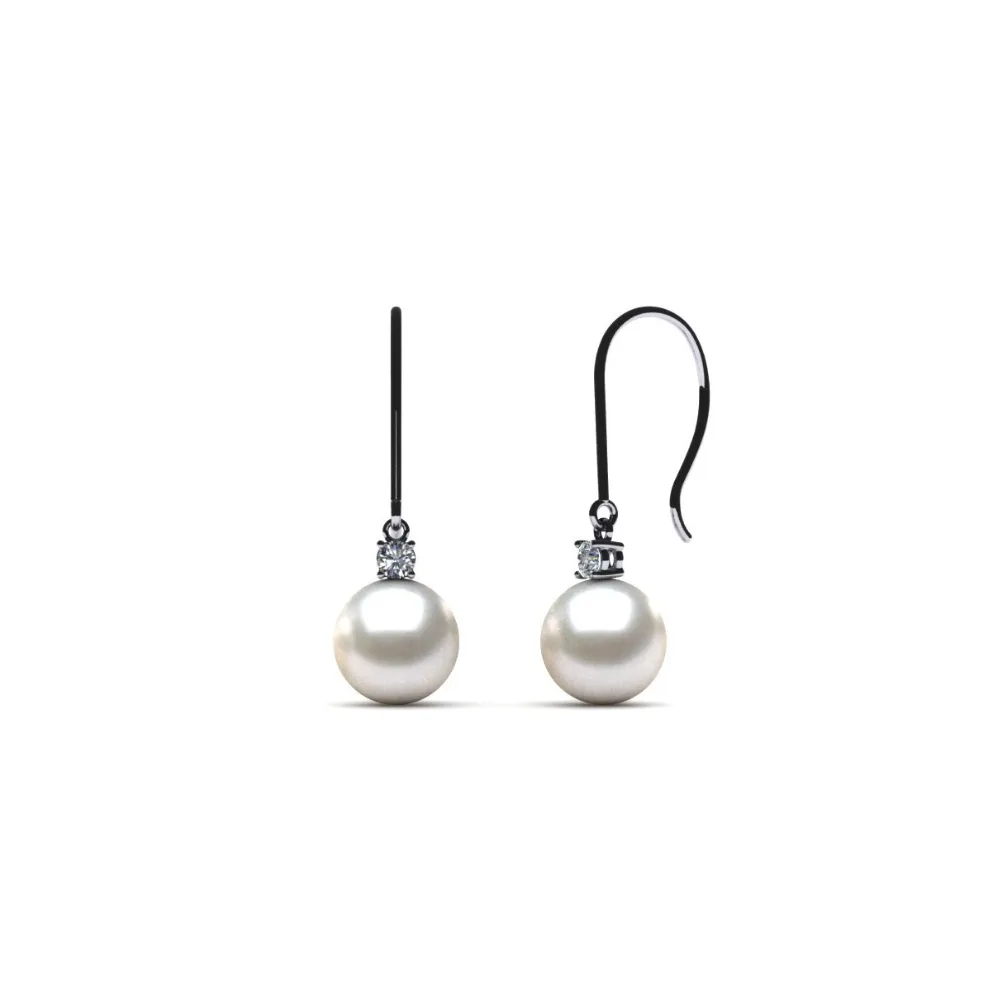 Diamond & Pearl Drop Earrings, 8.00mm