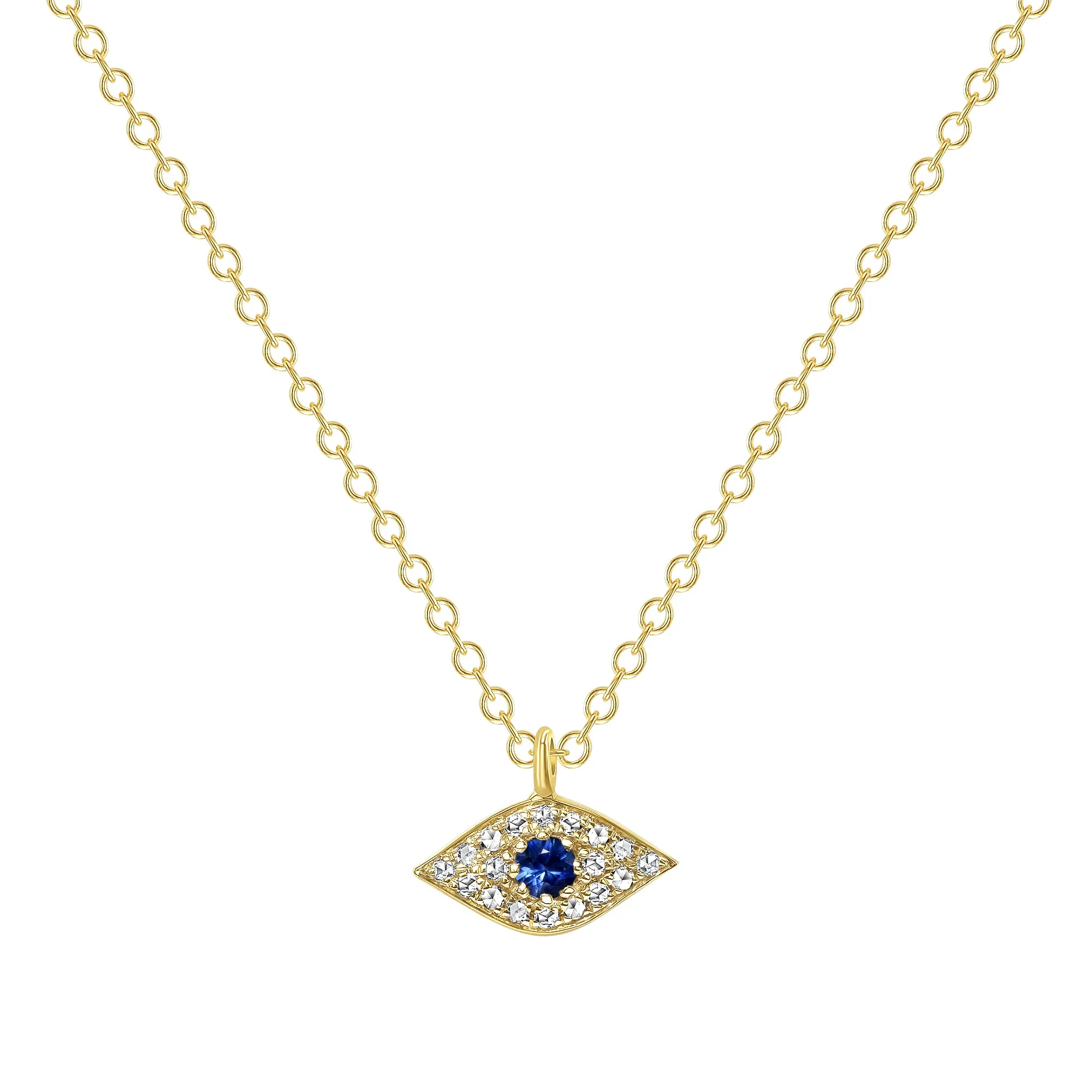 Diamond and Blue Sapphire Delicate Evil Eye Pendant Necklace