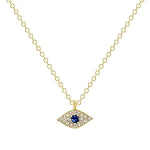 Diamond and Blue Sapphire Delicate Evil Eye Pendant Necklace