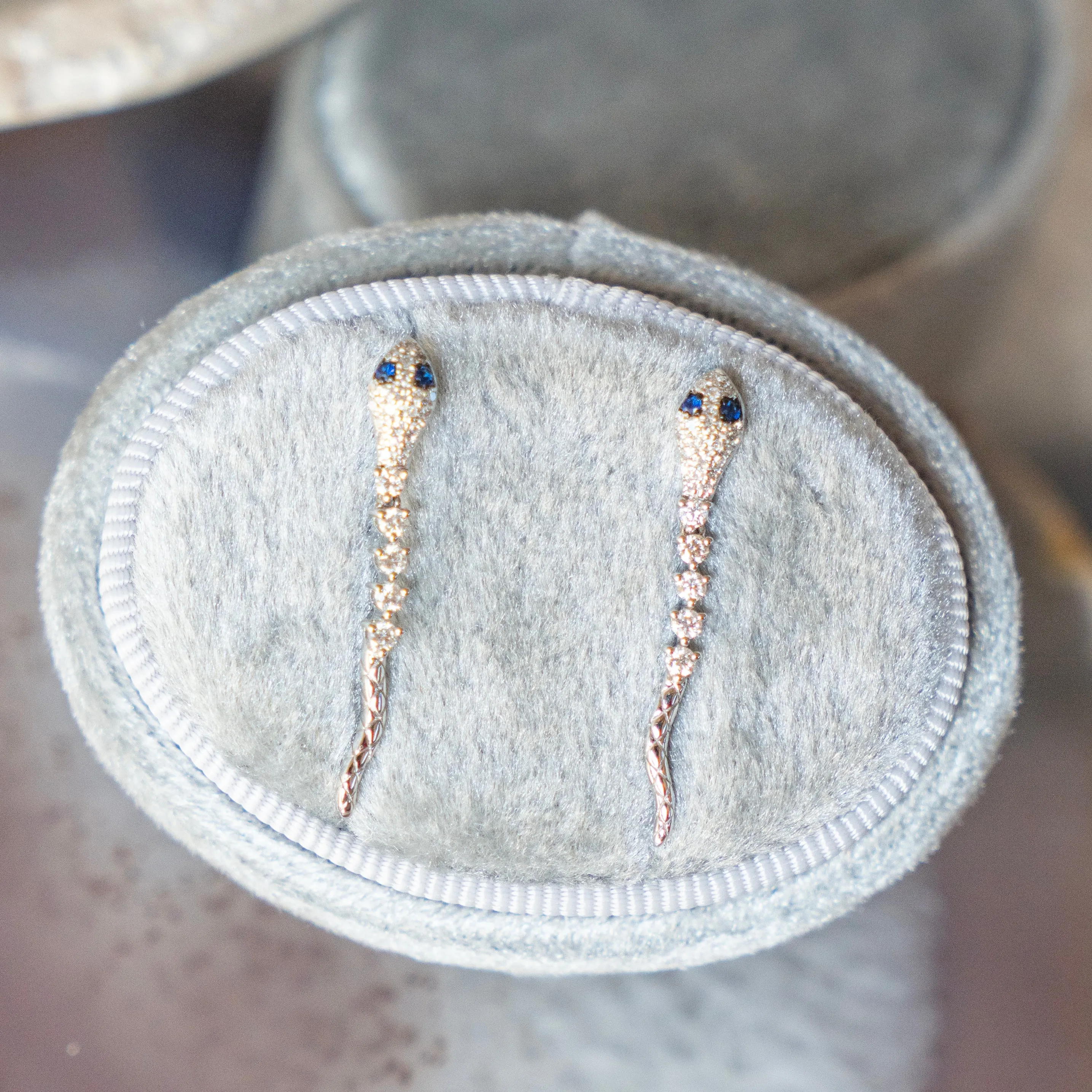 Diamond and Blue Sapphire Serpent Drop Earrings
