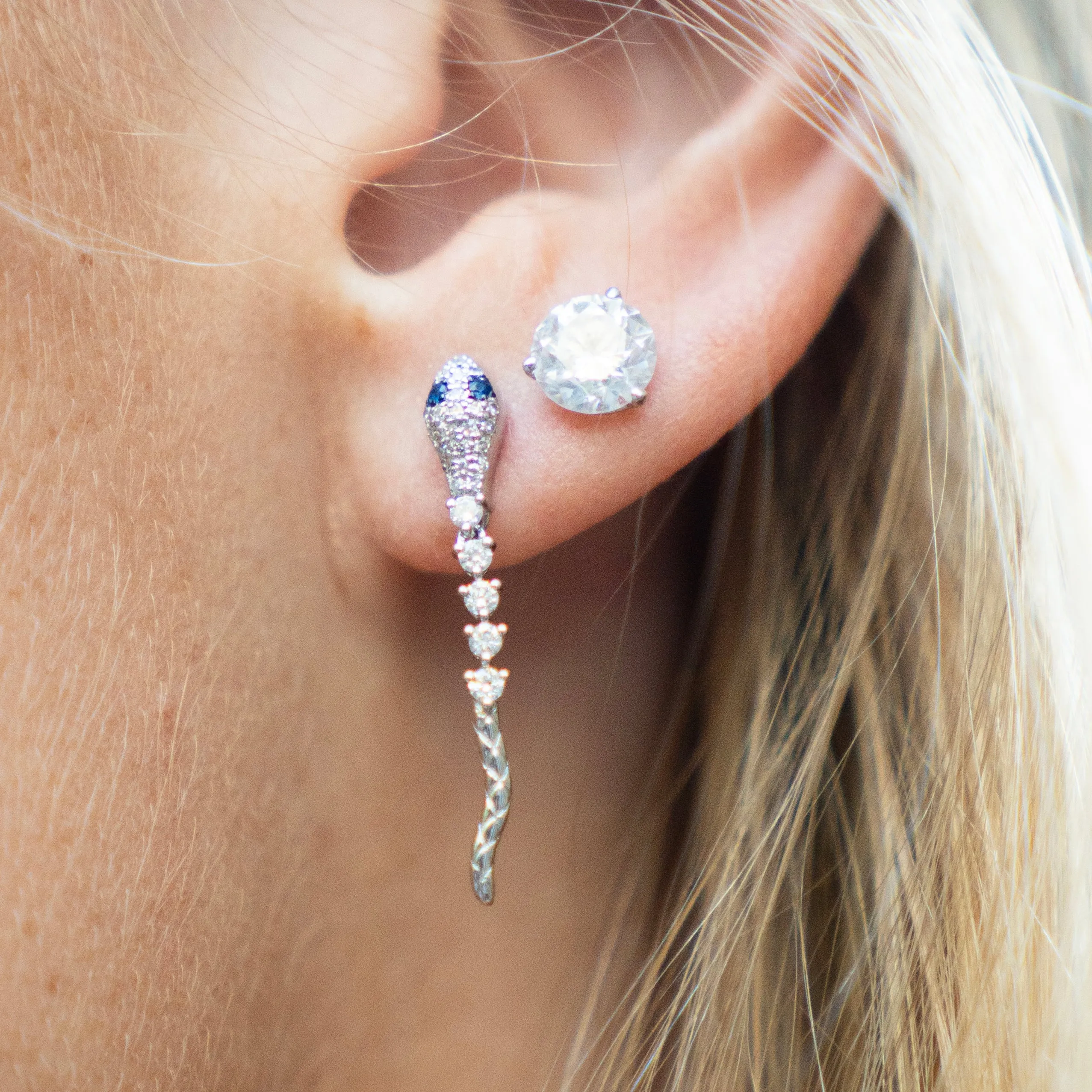 Diamond and Blue Sapphire Serpent Drop Earrings