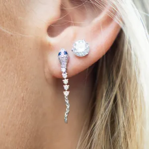 Diamond and Blue Sapphire Serpent Drop Earrings