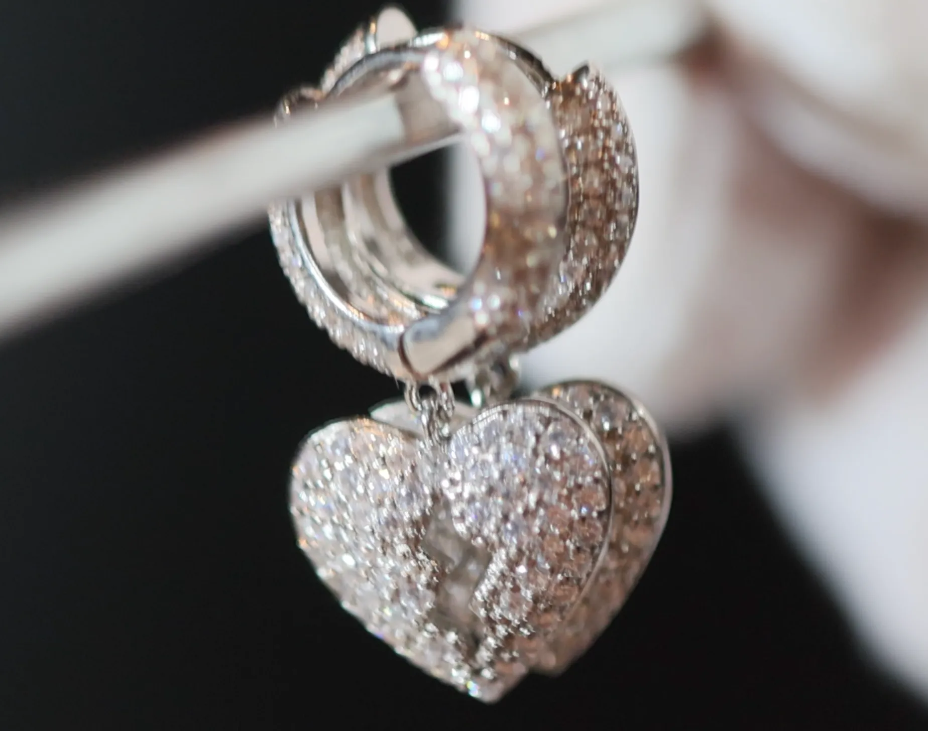Diamond Heart Earrings | Heart Earrings | Womens Earrings | Heart earrings with Diamonds | Hoop Earrings | Womens Broken Heart Earrings