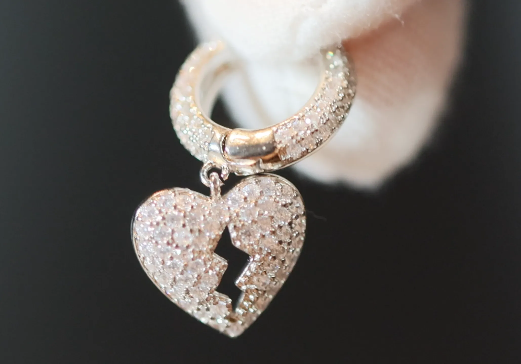 Diamond Heart Earrings | Heart Earrings | Womens Earrings | Heart earrings with Diamonds | Hoop Earrings | Womens Broken Heart Earrings