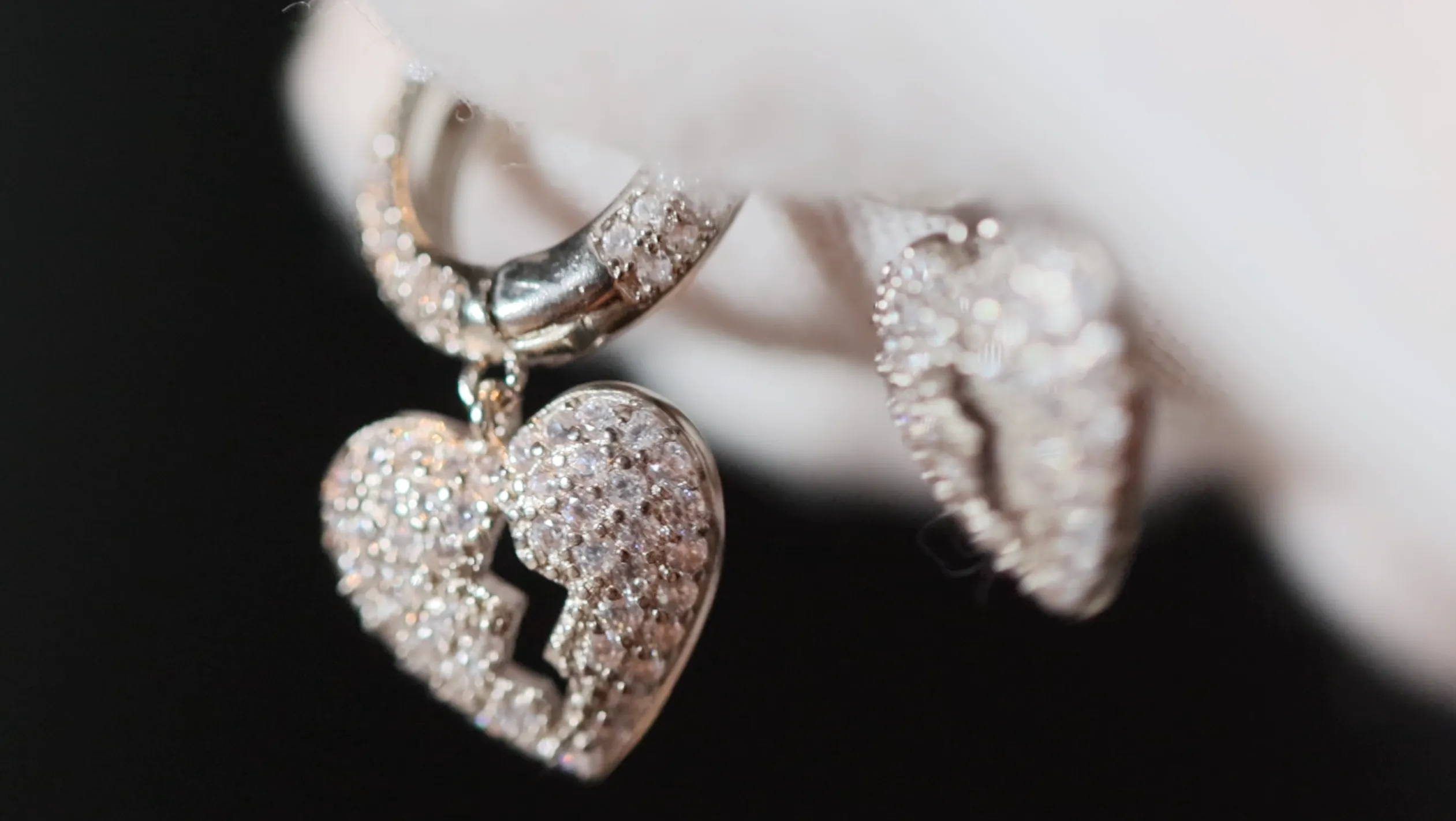 Diamond Heart Earrings | Heart Earrings | Womens Earrings | Heart earrings with Diamonds | Hoop Earrings | Womens Broken Heart Earrings