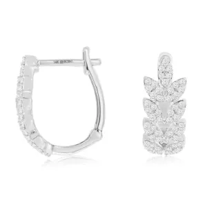 Diamond Leaf Design Huggie Hoop Earrings