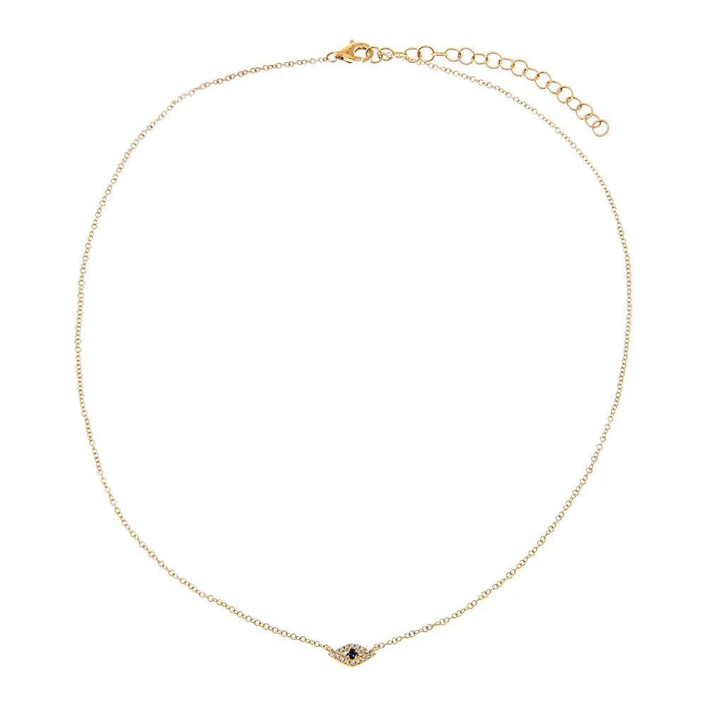 Diamond Pave & Sapphire Blue Evil Eye Choker 14K