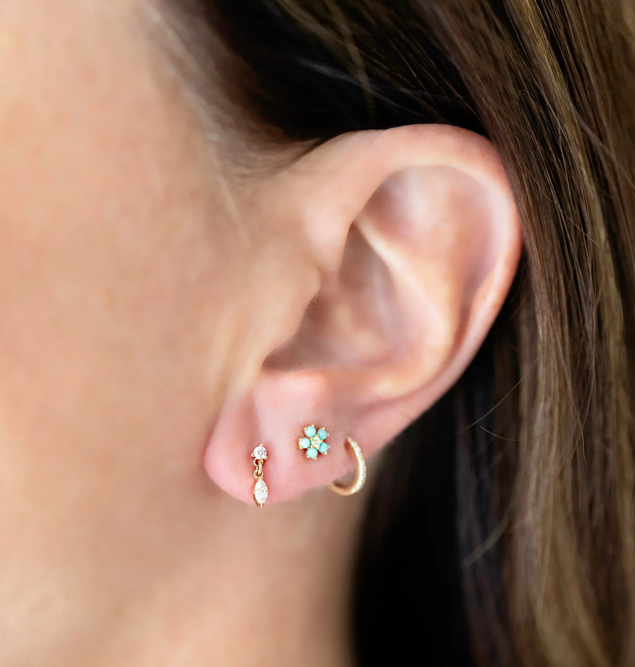 Diamond Turquoise Flower Studs
