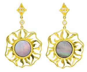 Doris Panos Diamond Mother-Of-Pearl 18 Karat Gold Sunburst Drop Earrings