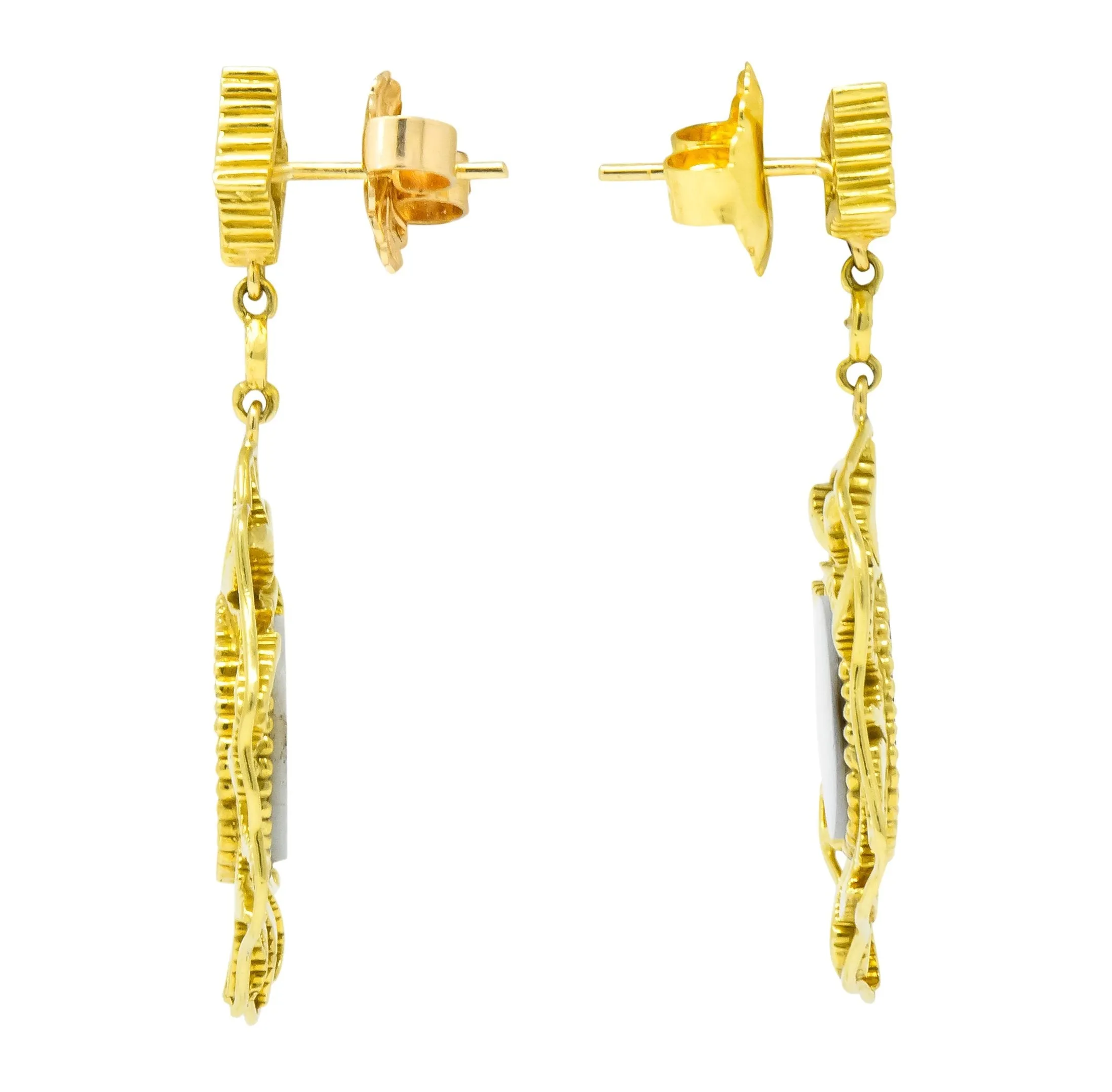 Doris Panos Diamond Mother-Of-Pearl 18 Karat Gold Sunburst Drop Earrings