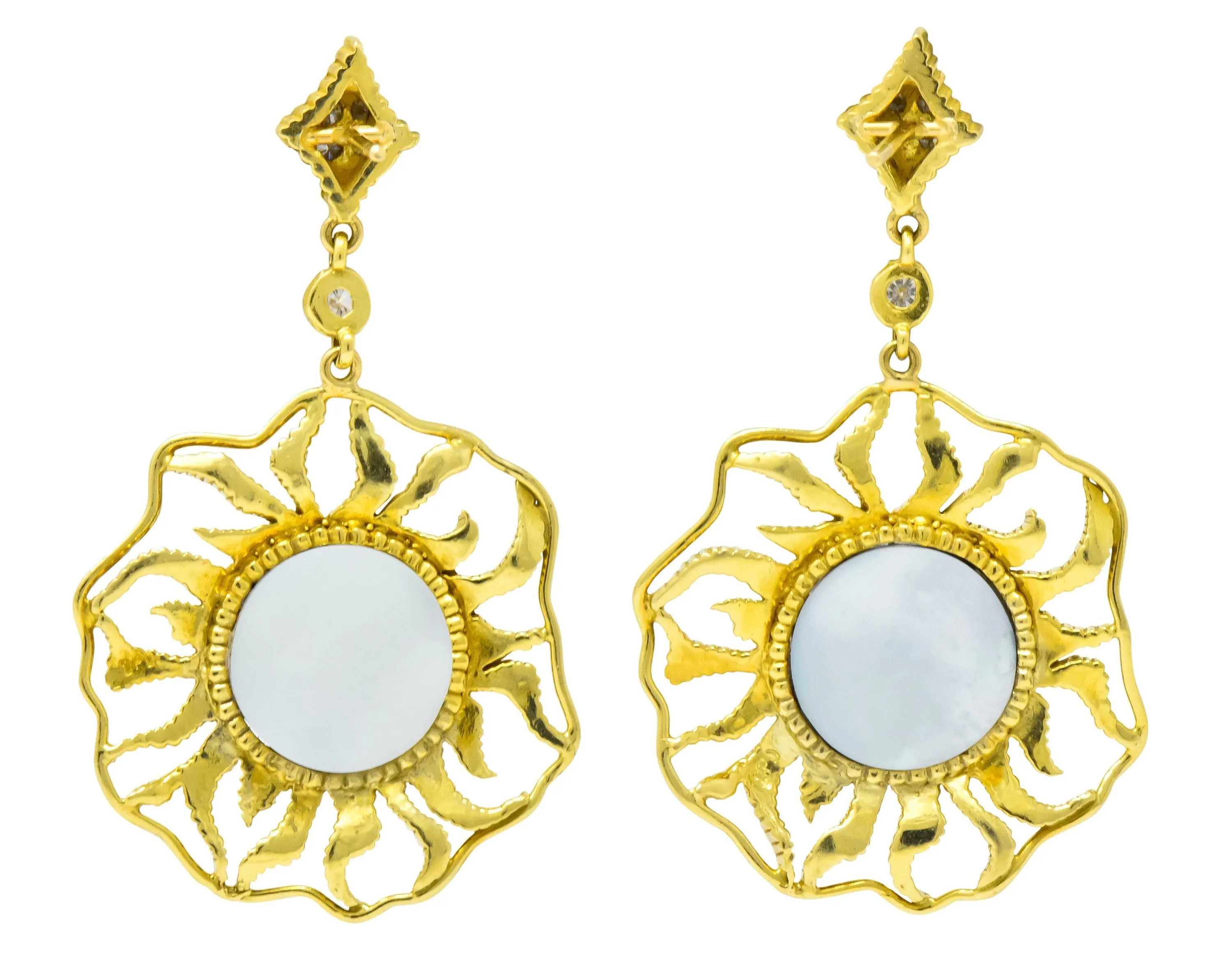 Doris Panos Diamond Mother-Of-Pearl 18 Karat Gold Sunburst Drop Earrings