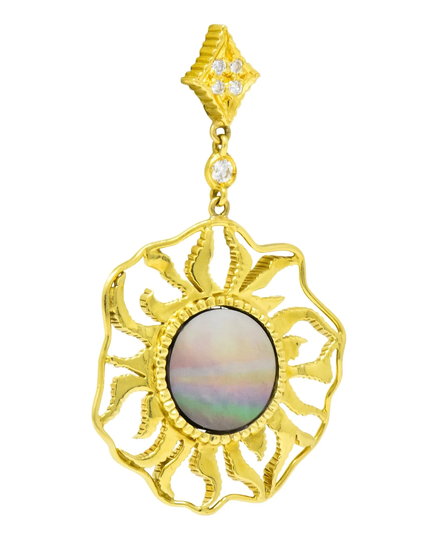 Doris Panos Diamond Mother-Of-Pearl 18 Karat Gold Sunburst Drop Earrings
