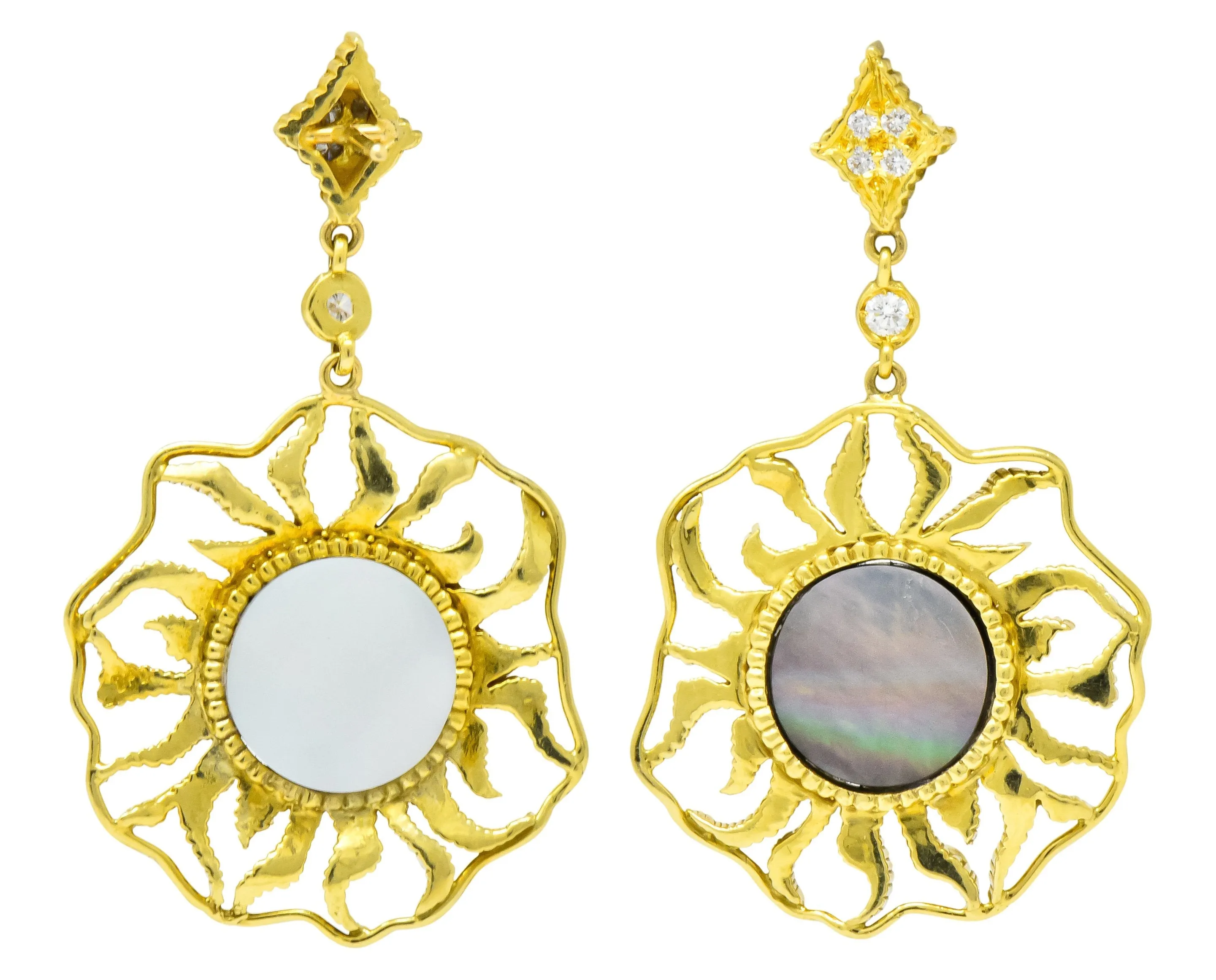 Doris Panos Diamond Mother-Of-Pearl 18 Karat Gold Sunburst Drop Earrings