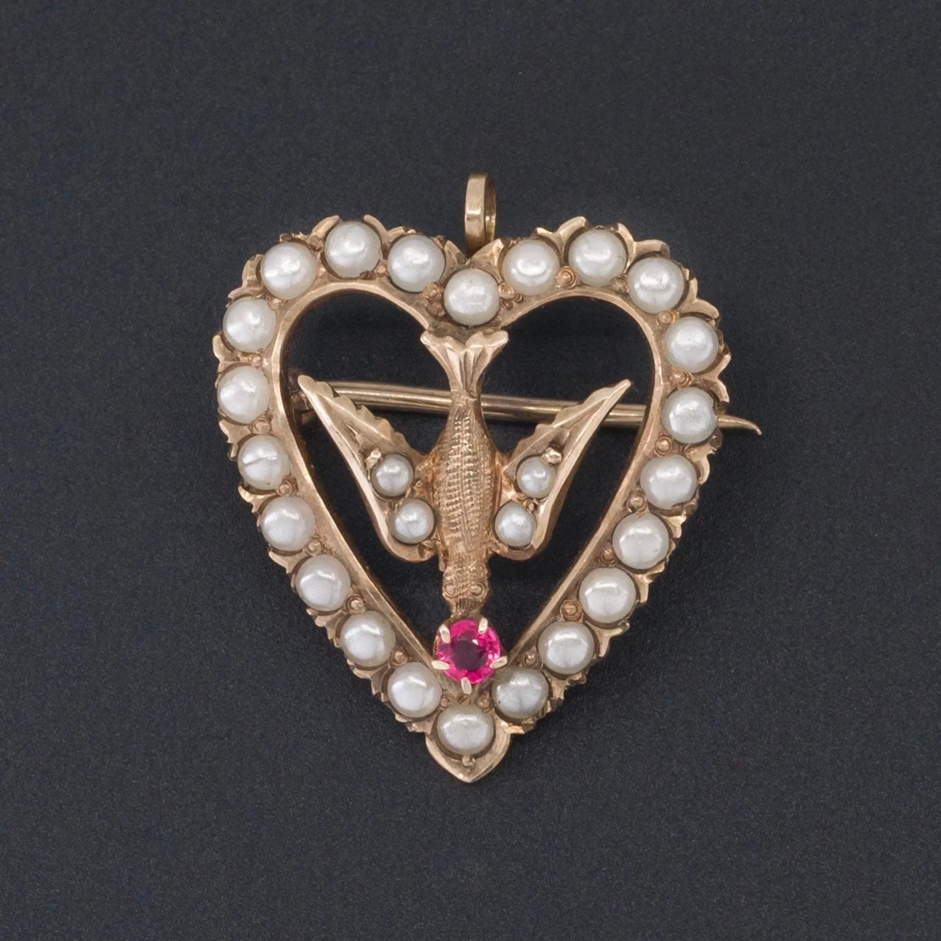 Dove Pendant or Brooch | 10k Gold & Simulated Pearl Brooch