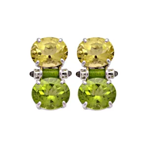 Earrings- Lemon Quartz, Peridot And Blue Sapphire (Enamel)