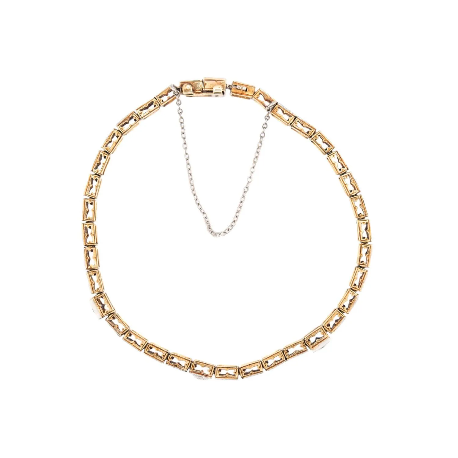 Edwardian 14k/Platinum Sapphire and Diamond Line Bracelet