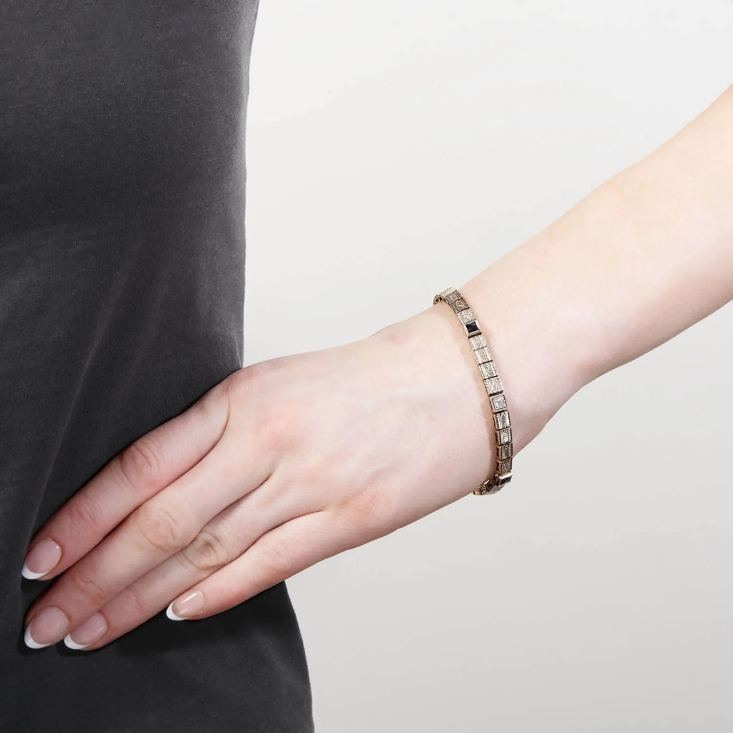 Edwardian 14k/Platinum Sapphire and Diamond Line Bracelet