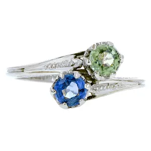 Edwardian Blue and Green Sapphire Toi et Moi Ring