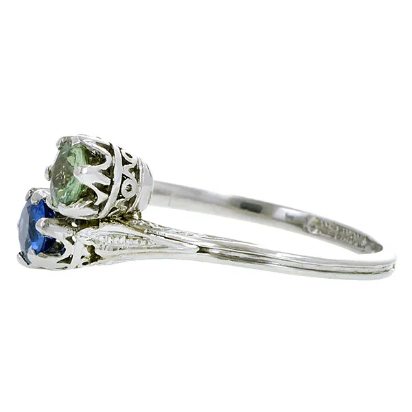 Edwardian Blue and Green Sapphire Toi et Moi Ring