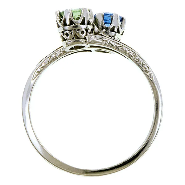 Edwardian Blue and Green Sapphire Toi et Moi Ring