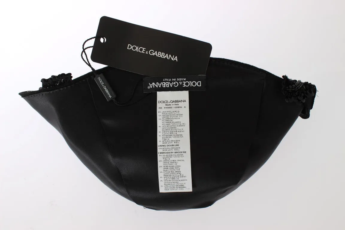 Elegant Black Crystal-Adorned Cloche Hat