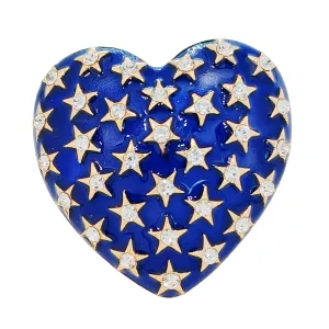 Elegant Navy Blue Heart Brooch with Gold - outlined Star Crystals
