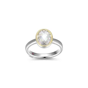 Elle Essence Sterling Silver 18K Yellow Gold/Rhodium Plated Oval CZ Ring