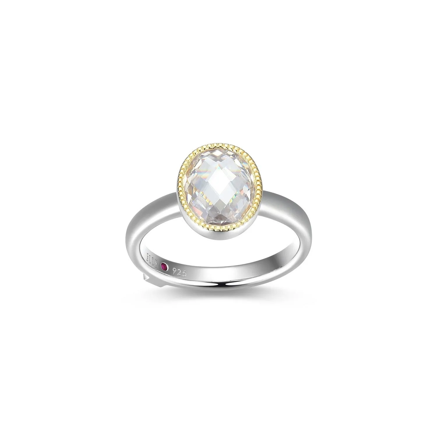 Elle Essence Sterling Silver 18K Yellow Gold/Rhodium Plated Oval CZ Ring