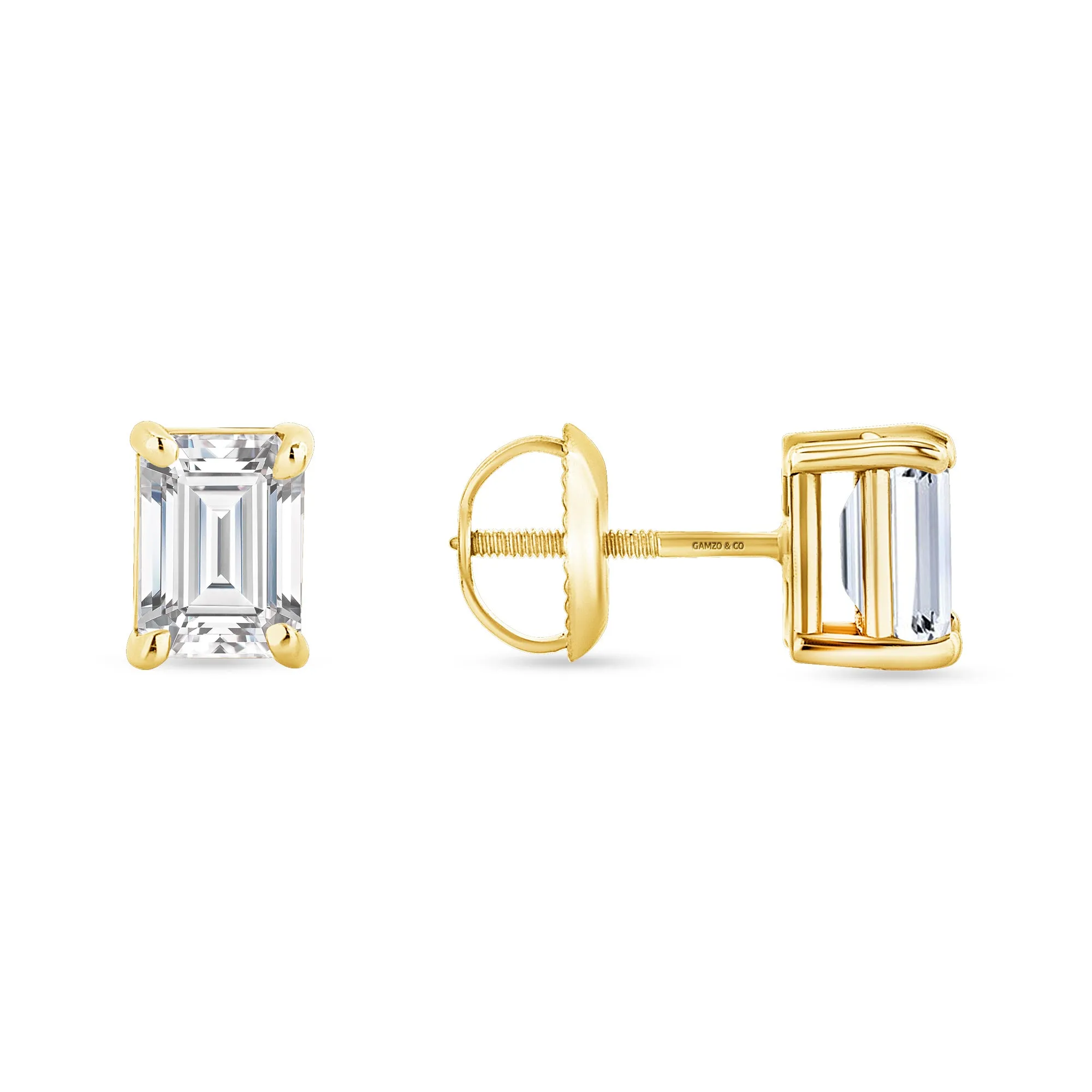 Emerald Diamond Earrings - 4 Prong Screw Back Setting