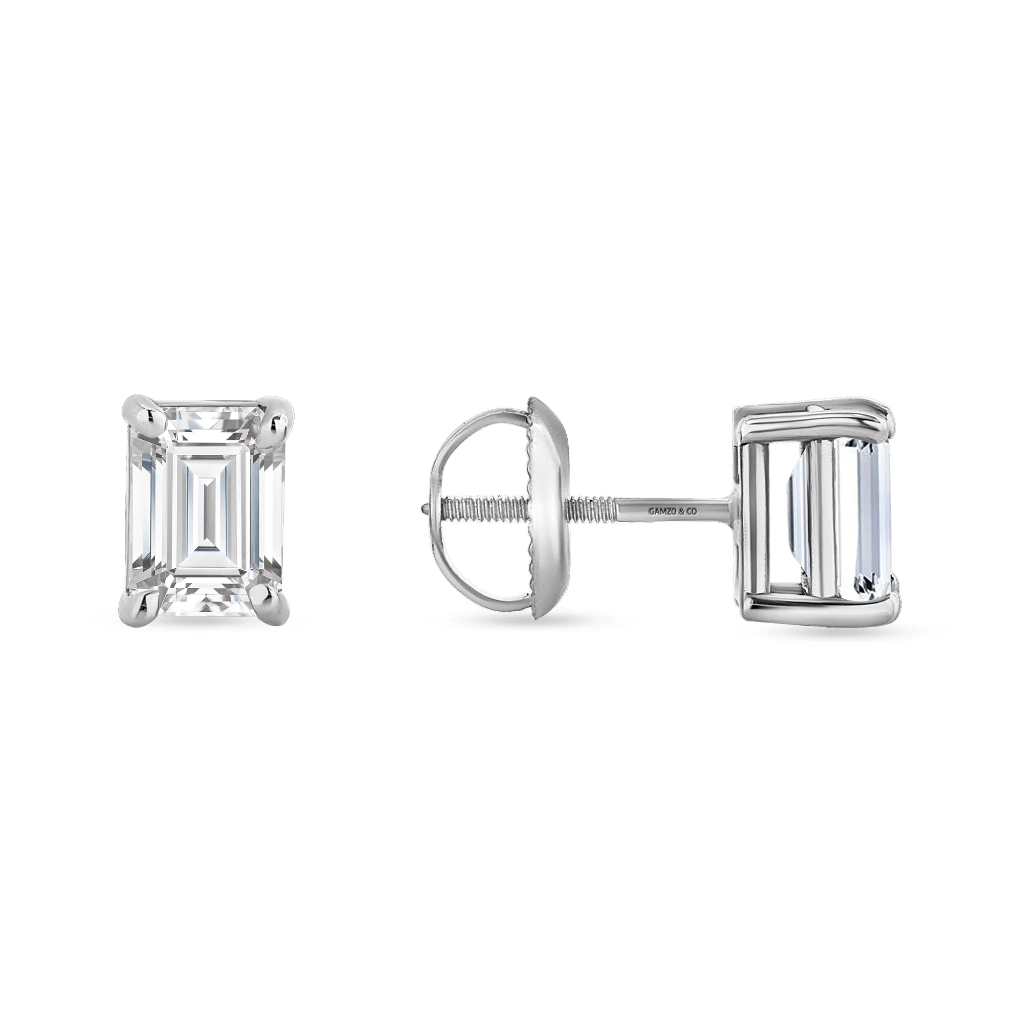Emerald Diamond Earrings - 4 Prong Screw Back Setting