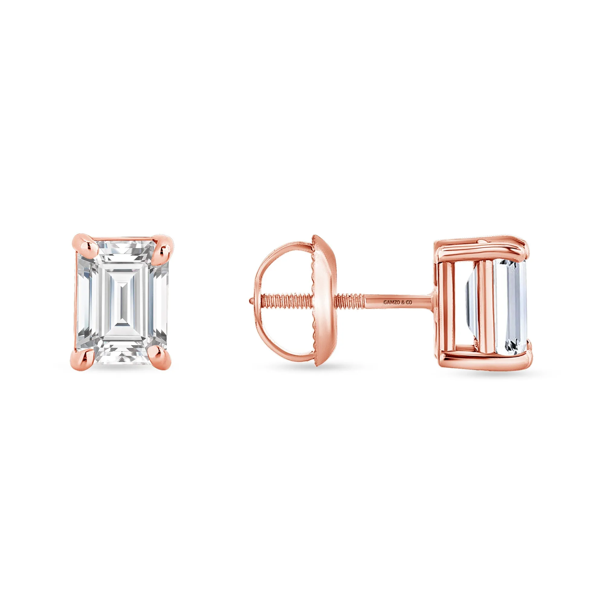 Emerald Diamond Earrings - 4 Prong Screw Back Setting