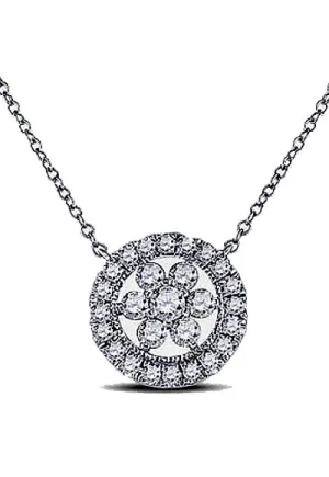 Encircled Diamond Pendant, Diamonds Surrounded by More Diamonds, 14k White Gold