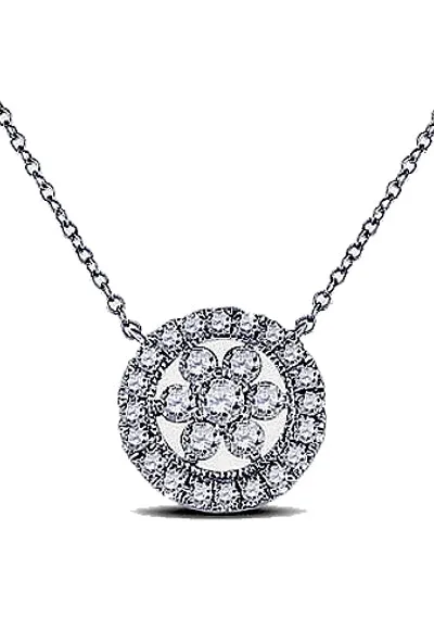 Encircled Diamond Pendant, Diamonds Surrounded by More Diamonds, 14k White Gold