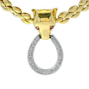 Estate 14k Yellow and White Gold Fox and Horseshoe Panther Link Necklace