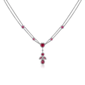 Estate 18k White Gold Ruby Diamond Pendant Necklace