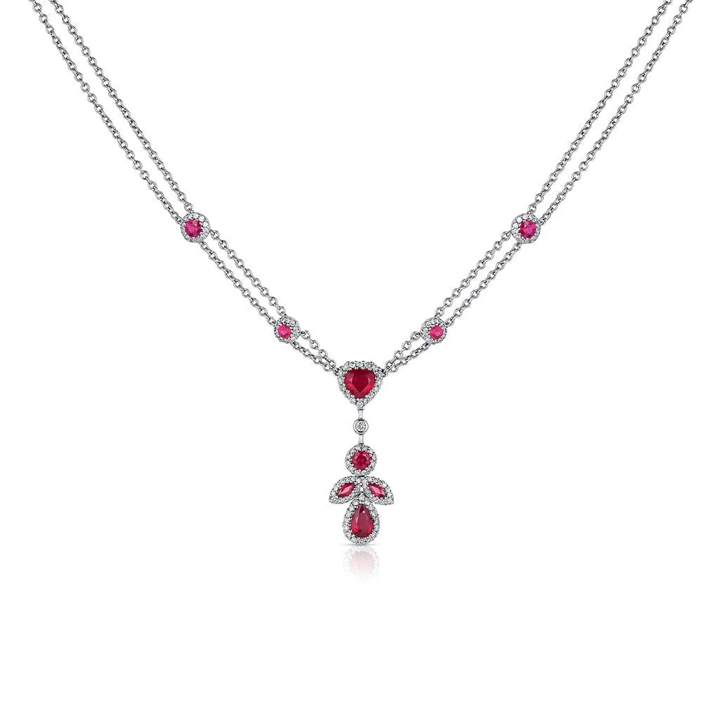 Estate 18k White Gold Ruby Diamond Pendant Necklace