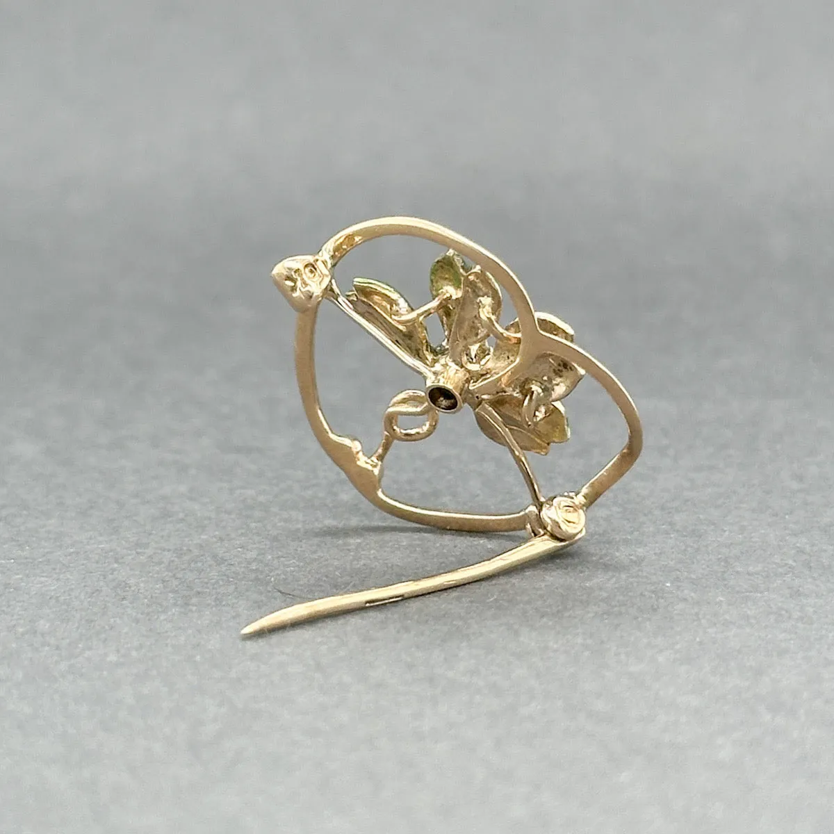 Estate Antique 10K Y Gold Seed Pearl & Enamel Clover Pin