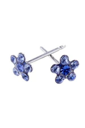 EURO Silver Daisy with Light and Dark Blue Sapphire Crystals Studs