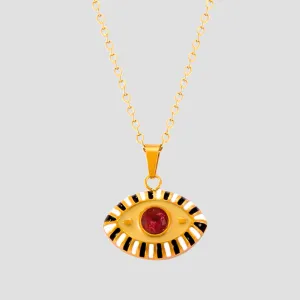 Evil Eye Ruby Gemstone Pendant Necklace - Mustard