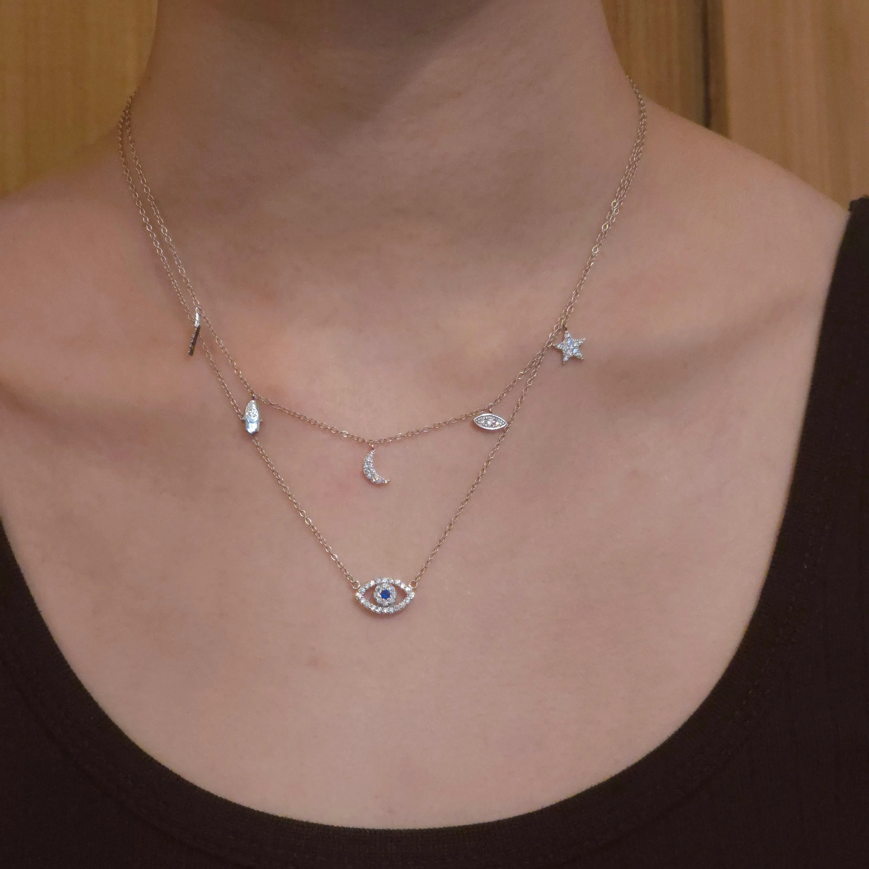 Evil Eye Sapphire Puff Necklace