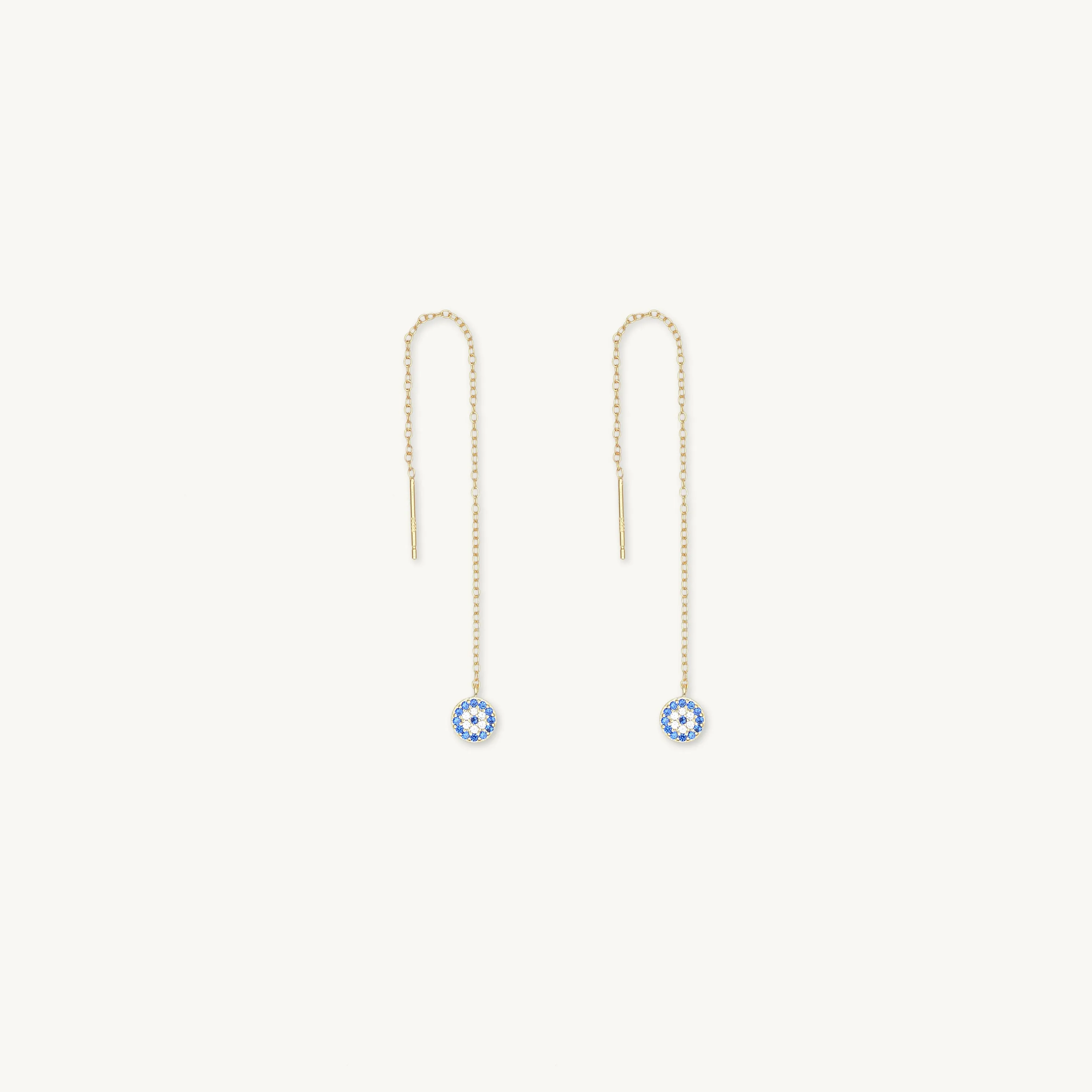 Evil Eye Sapphire Threader Chain Earrings