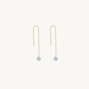 Evil Eye Sapphire Threader Chain Earrings