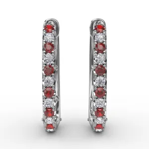 Fana 14k White Gold Alternaing Ruby and Diamond Hoop Earrings