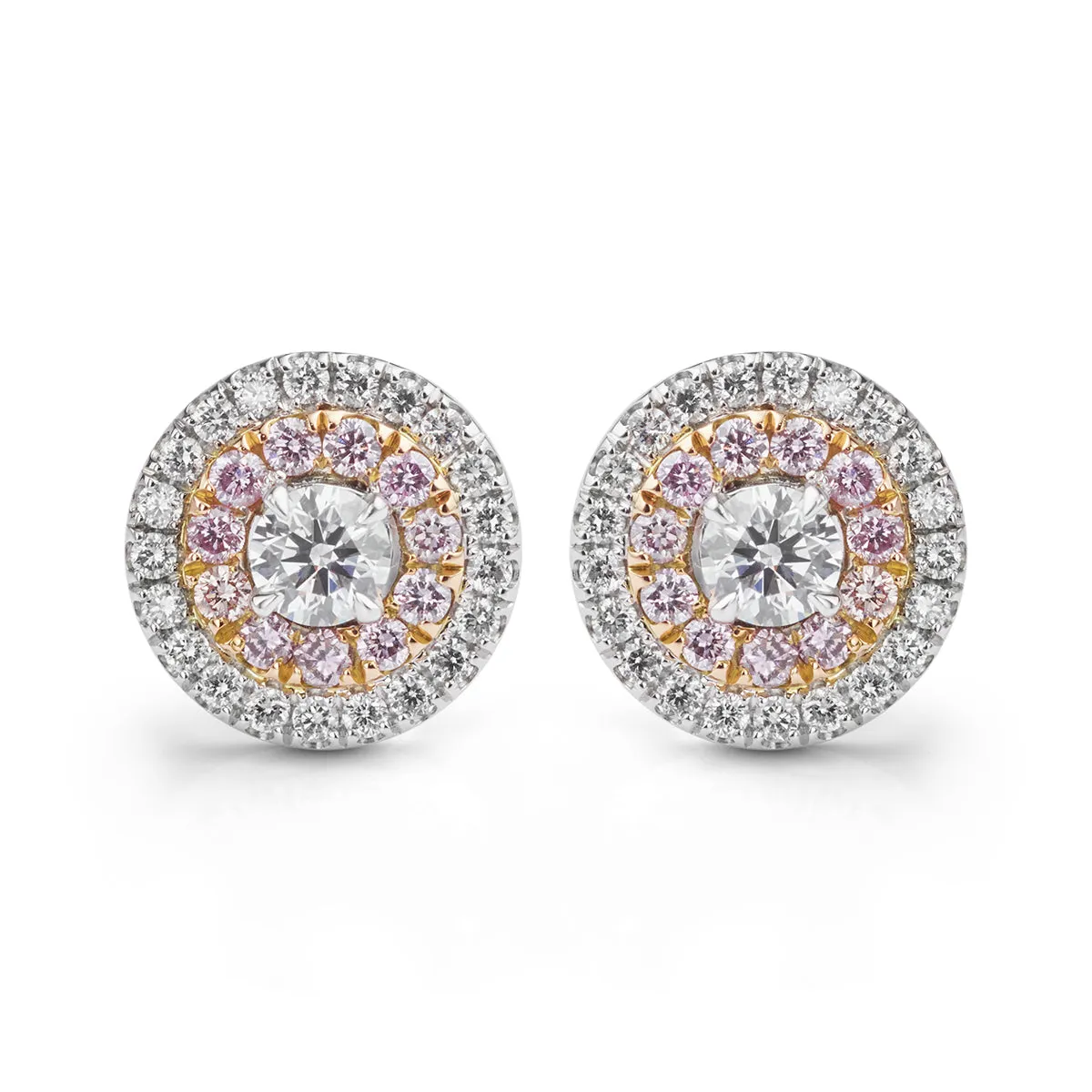 Fancy Pink and White Diamond Halo Earrings