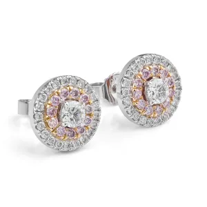 Fancy Pink and White Diamond Halo Earrings