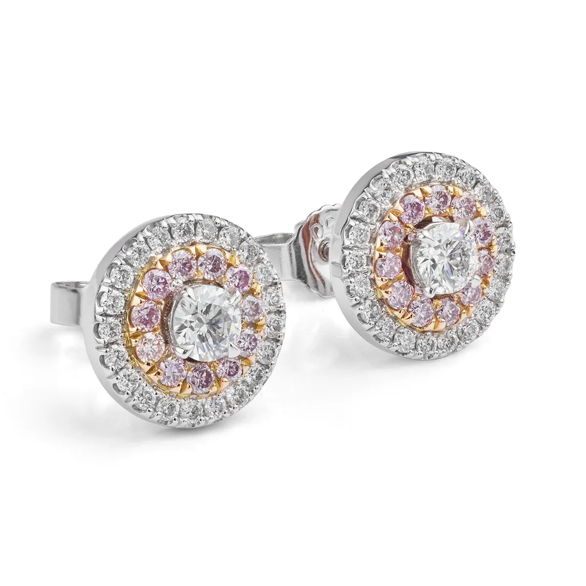 Fancy Pink and White Diamond Halo Earrings