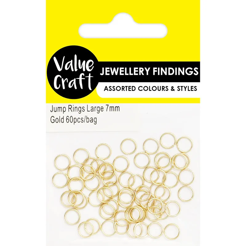 FINDINGS JUMP RINGS GOLD 7MM 60PC