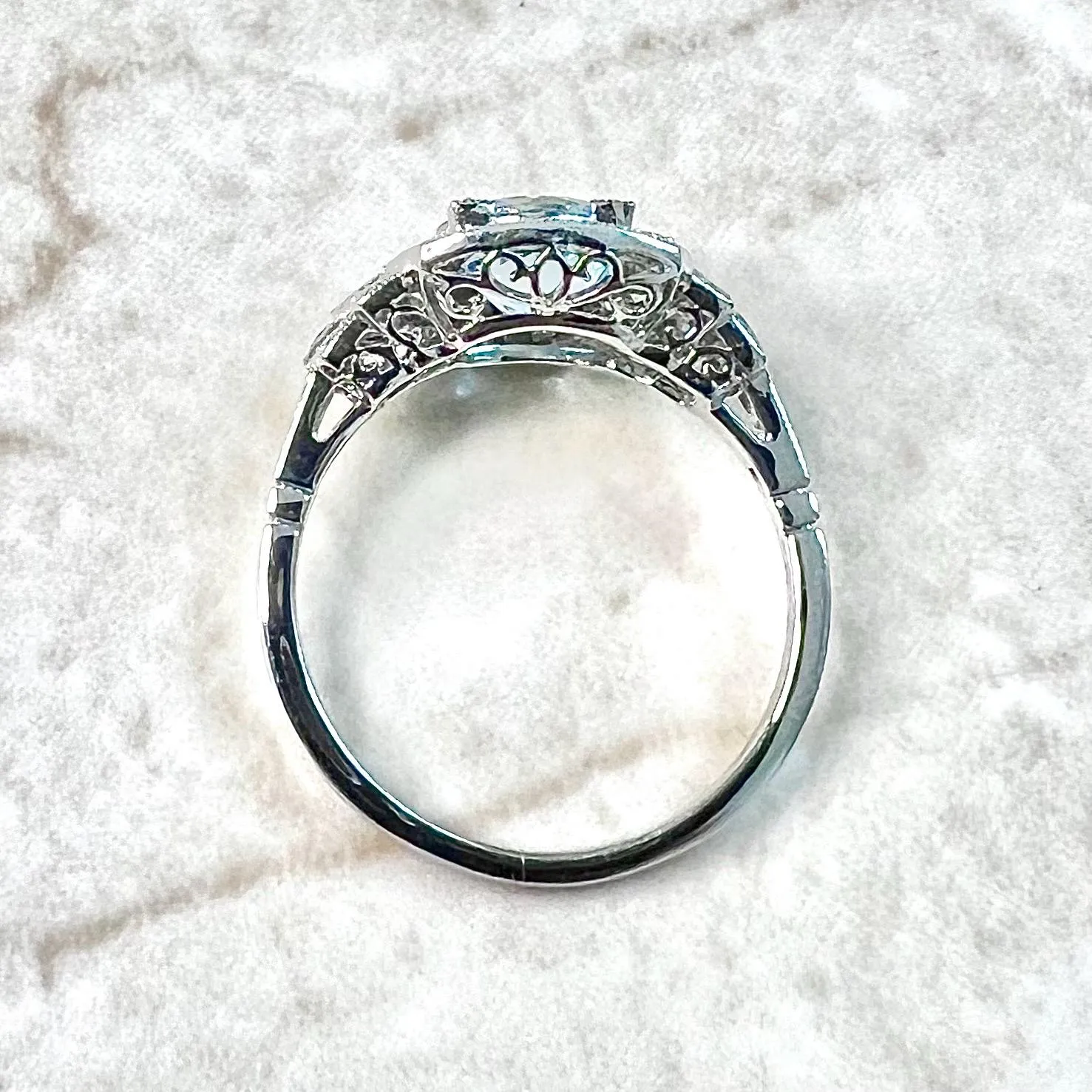 Fine Art Deco Style Handcrafted Platinum Diamond, Sapphire & Aquamarine Ring