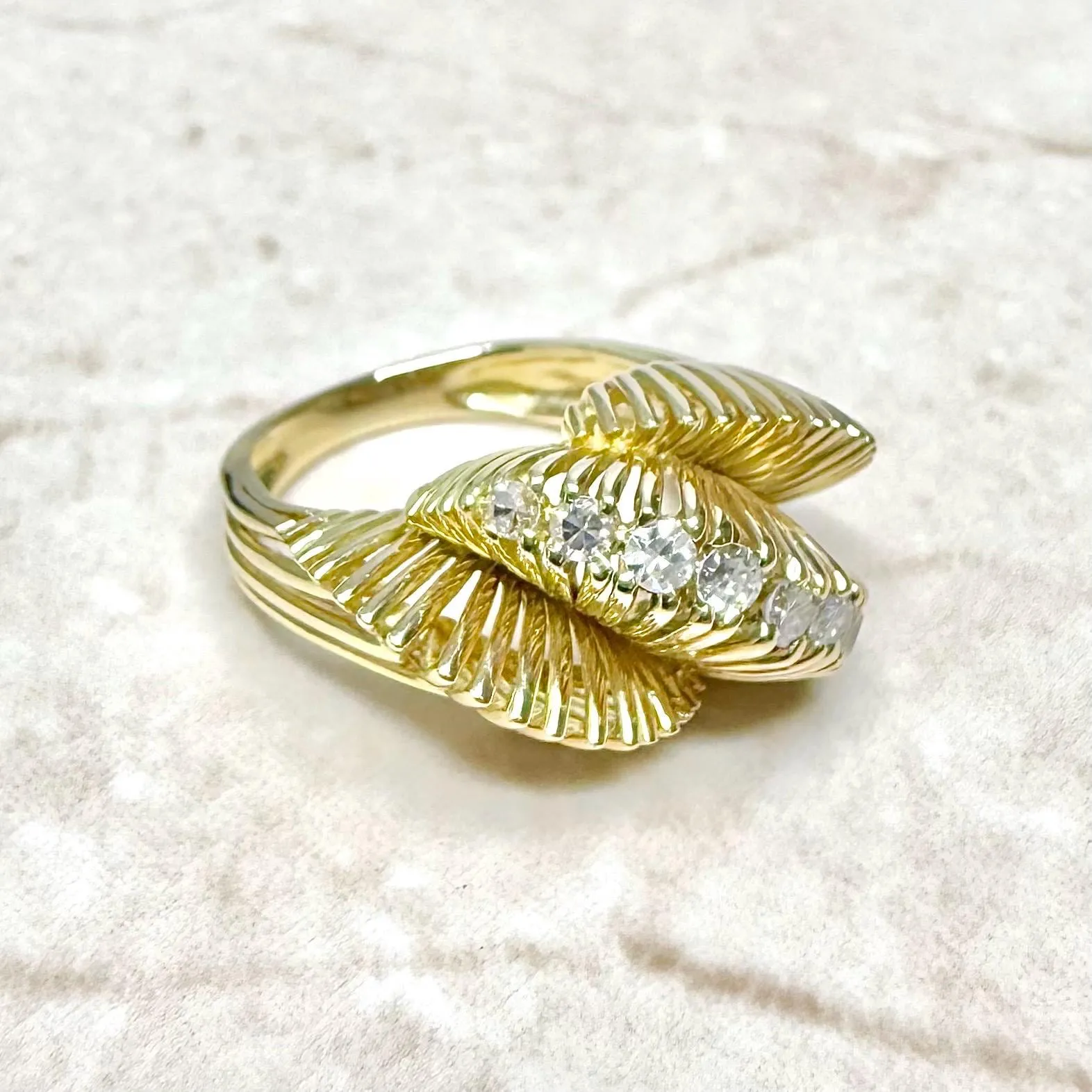 Fine Vintage 1960’s 14 Karat Yellow Gold Diamond Cocktail Ring