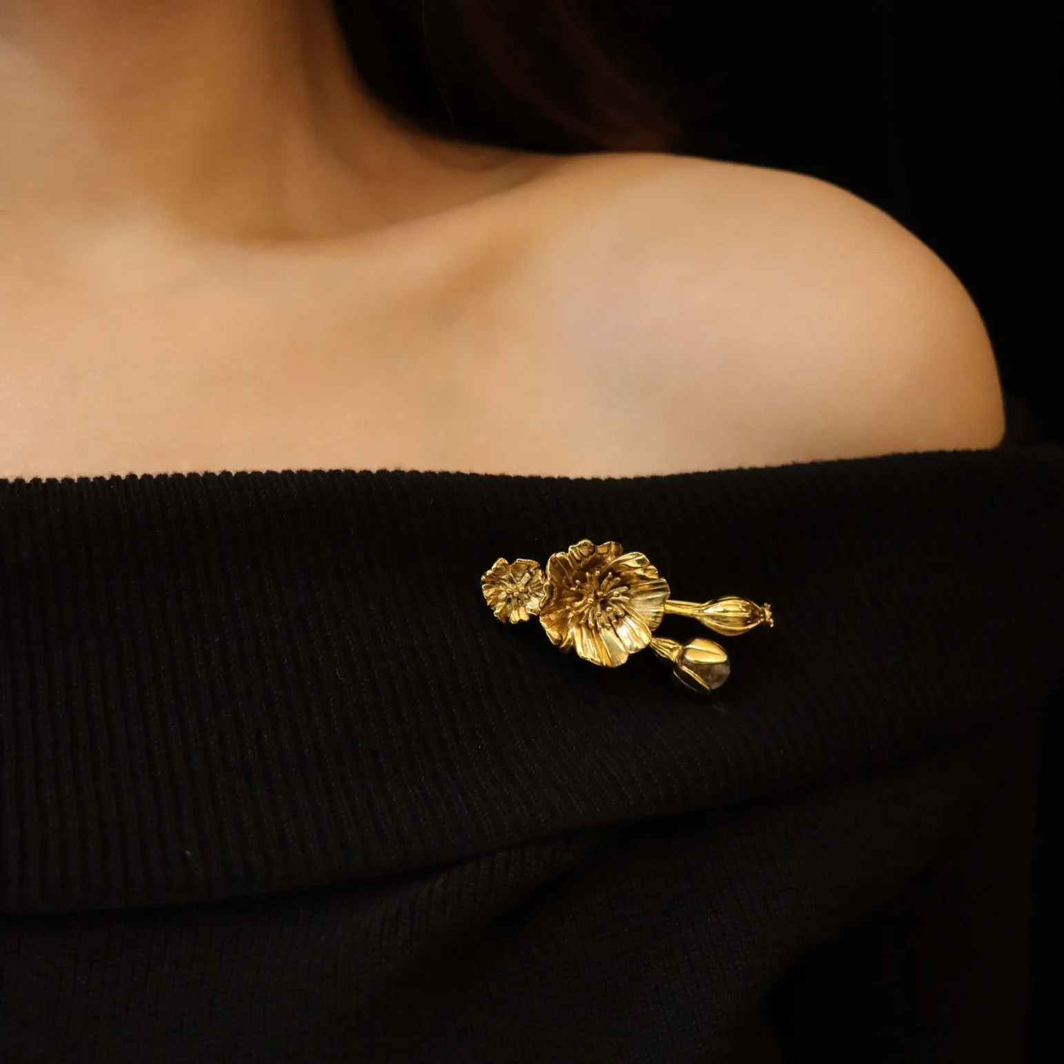 Fleur de Pavot Poppy Flower Bouquet Brooch